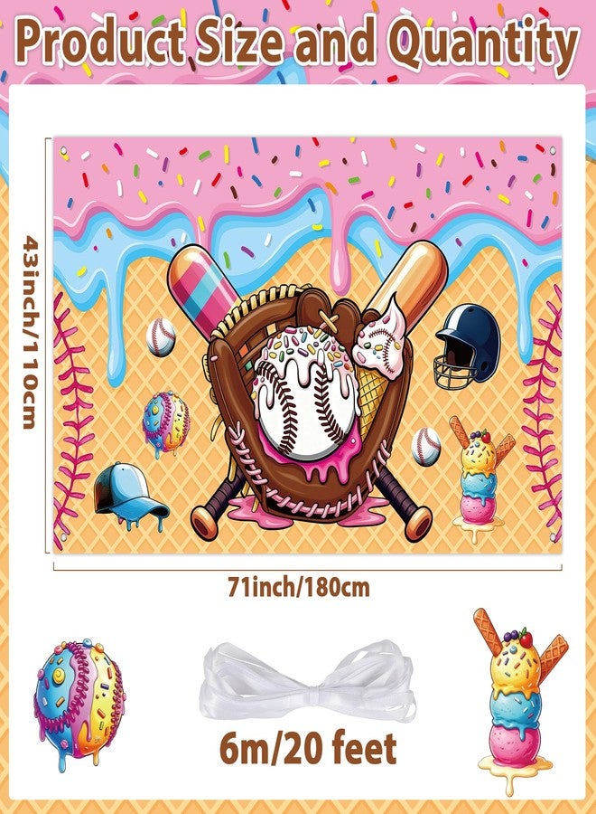 ojustbeok Ice Cream Drip Baseball Party Decoration Baseball Ice Cream Theme Banner Sport Party Hanging Photo Booth Supplies Sport Birthday Parties Background banner for Kids Teenager Holiday Christmas Supplies - Image 2